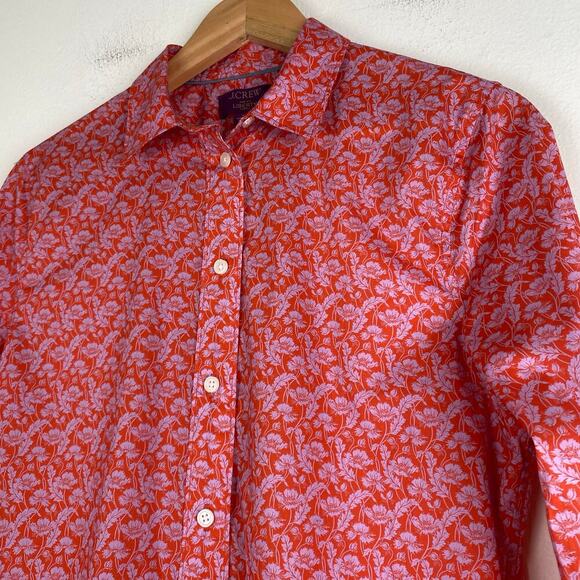 J. Crew x Liberty® Buttondown Size 4 Orange Floral Slim Top Cotton Toutouayette - Picture 8 of 14